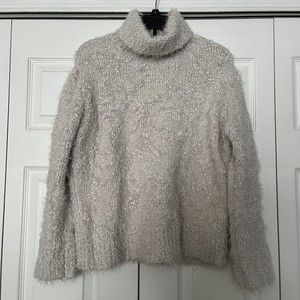 Zara Knit Chunky Textured Ivory Fuzzy Eyelash Turtleneck Sweater Women's Size M